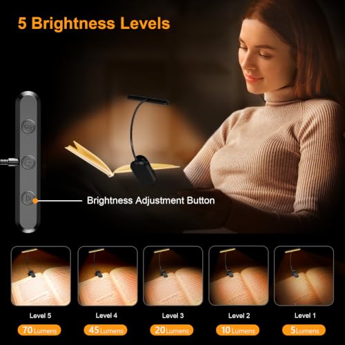 Gritin Rechargeable Book Light for Reading in Bed with 19 LED - color: Black