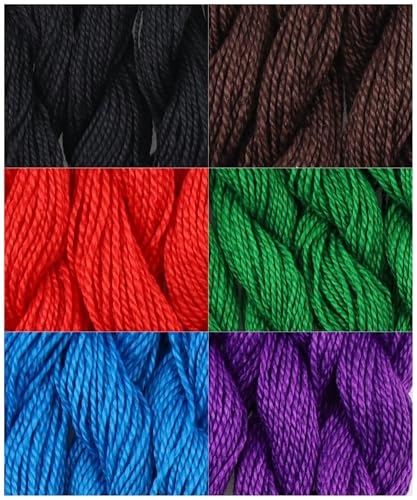 KCS 162 Yards(150 Meters) Mercerized Pearl Cotton Crochet Needlepoint Thread,Size 5,6 skeins,Mixed Color 13 - color: 6color13, size: 6 skeins