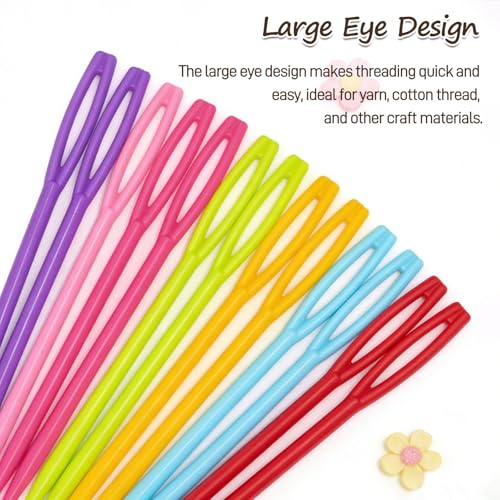 Mnvhoky Large Eye Plastic Yarn Needles Set, 7cm Knitting and Crochet Sewing Needles for Beginners, Colorful Weaving Tapestry Needles for DIY Craft Projects,200PCS