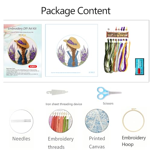 Qvthpv Embroidery Kit for Beginners, Floral Cross Stitch Set with Hoop - color: Backview