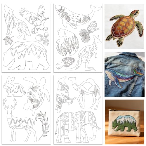 ORIGACH 4 Sheets 17 Pcs Water Soluble Embroidery Patterns Stabilizers - Pre-Printed Animal & Forest Plant Silhouettes Designs - Stick & Stitch Embroidery Paper for Hand Sewing Lovers - color: Animal & Forest Plant Silhouettes