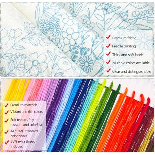 spicssa 2 PCS Embroidery Kit for Beginners, Hand Needlepoint Kits for Adults with Pre-Stamped Patterns, 7.8-Inch Hoop, Threads & Needles, Step by Step Instructions - color: Sunset