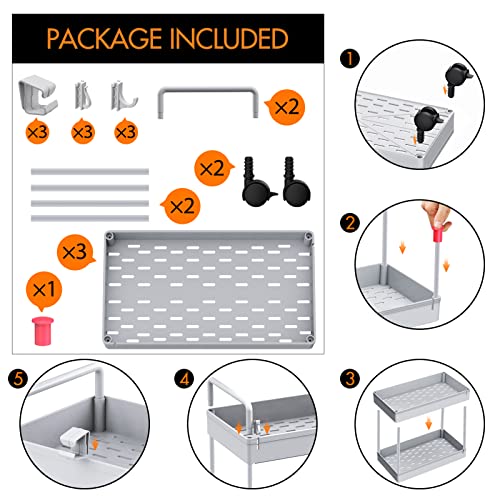 Ronlap 3 Tier Slim Rolling Storage Cart with Wheels Utility Organizer, Grey - color: Gray