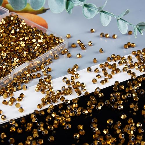 1200PCS 3mm Bicone Crystal Glass Beads for Jewelry Making, Sparkling Mini Beads for Suncatchers, DIY Bracelets & Craft Projects (Coffee Gold) - color: Coffee Gold, size: 3MM 1200Pcs