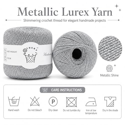 80g Sparkle Silver Lurex Thread Shining Yarn, Metallic Crochet Thread Yarn for Crocheting, Sparkle Metallic for Knitting Clothes, Car Charm, Keychain Charm(Silver) - color: Silver
