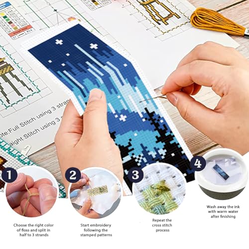 ORIGACH 6 Set Aurora Scenery Cross Stitch Bookmark Kit for Beginner - style: Aurora Scenery