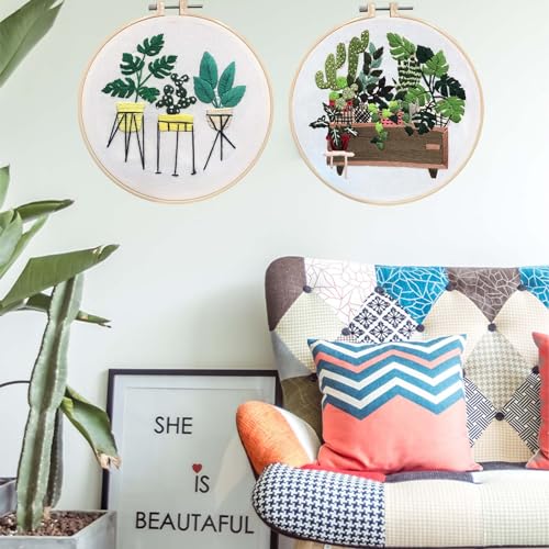 Allazone 3 Sets Embroidery Kit for Beginners, Stitch Practice Kits for Craft Lover Hand Stitch with Embroidery Fabric with Stamped Pattern, Starter Stitch Kits Suitable for Adults (Plate Planting) - color: Plate planting