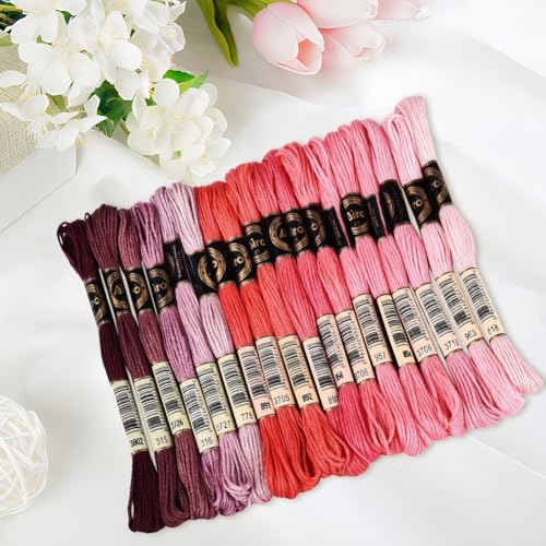 18 Skeins 157.5 Yards 6 Strands Pink Purple Bracelet String Threads Gradient Embroidery Floss Friendship Variegated Polyester Cross Stitch Thread Yarn Set for Jewelry Hand Sewing Knitting - color: Hot Pink Purple Color