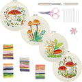 Bonroy 4 Sets Embroidery Kit for Beginners with Instructions,Cross Stitch Kits for Adults with Pattern,Needlepoint Kits for Adult Include Embroidery Cloth Hoops Needles Threads(Mushroom) - color: mushroom4