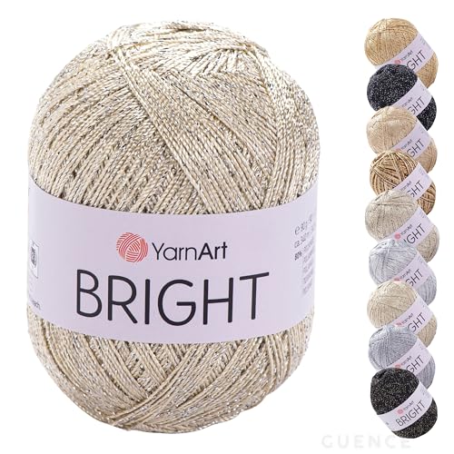 YarnArt Bright Metallic Glitter Yarn – 80% Polyamide 20% Metallic Polyester, 90g 340m, Soft Sparkle Fiber for Crochet, Lace, Summer Tops & Accessories – 4 mm Needle & Hook (121, Champagne Gold) - color: 121, Champagne Gold