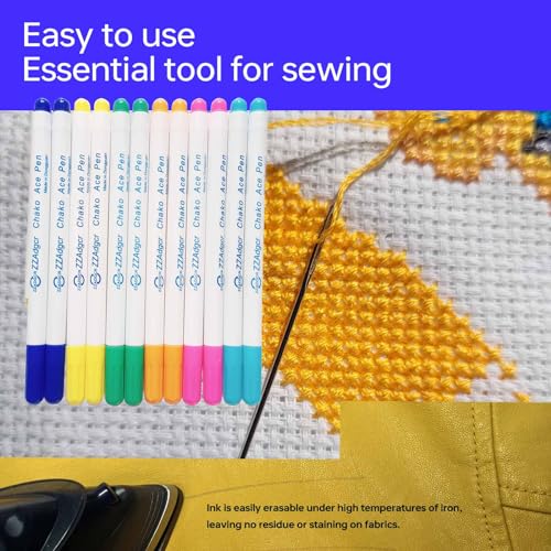 Dinggaogao 12 Pieces Water-Erasable Fabric Pen Set - 6 Colors for Sewing, Embroidery & DIY Tracing Tools