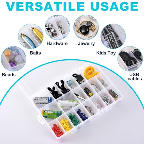 2 Pack 24 Grids Plastic Storage Box Clear Organizing Containers with Adjustable Dividers for Beads, Crafts, Art DIY, Jewelry, Screws, Pins, Thread, Fishing Gear, Small Items