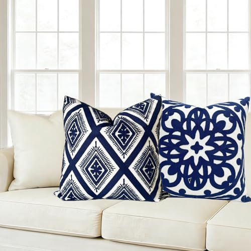 Slow Cow Embroidered Throw Pillow Cover 18 x 18 Inch Navy Blue - color: Navy Eyes, size: 18" x 18" (Pack of 1)
