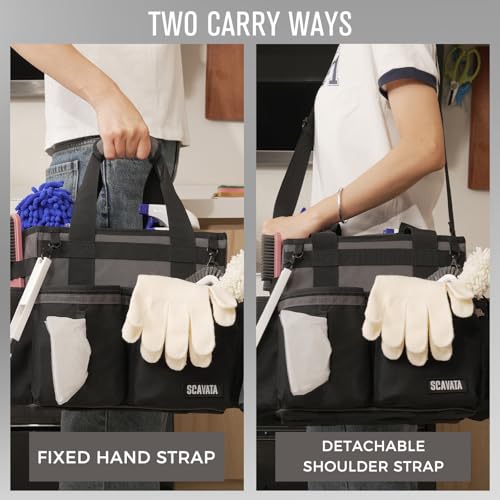 SCAVATA Compact Wearable Cleaning Caddy with Handle & Shoulder Straps - color: DarkGrey