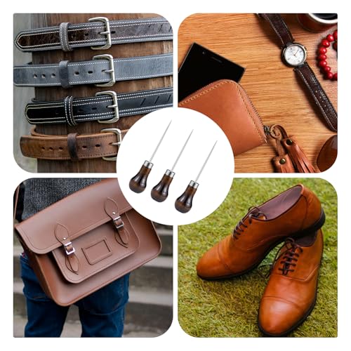 6 PCS Awl Tool Gourd Shape Wooden Handle, Durable Scratch Awl Tool for Leather Craft, Pin Punching, Hole Making, DIY Handmade Projects - color: Wood color