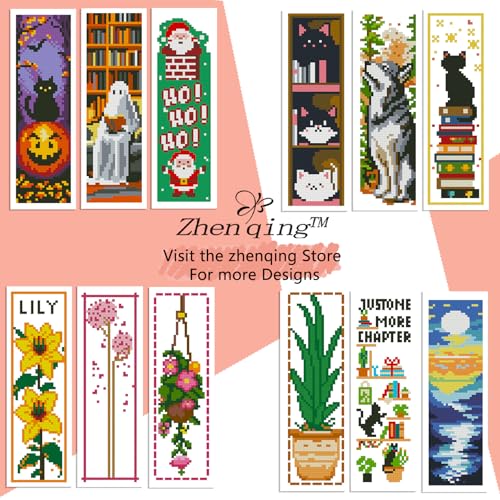Zhenqing Cactus Stamped Cross Stitch Bookmark Kit, 6 Botanical Plant Designs on 11CT Fabric for Beginners, Book Lover Gift - color: Cactus Botanical Bookmark