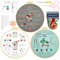 Ponpon 3 Sets Embroidery Kit for Beginners, Embroidery Kit for Adults with Follow Instruction, Cross Stitch Kits with Wooden Embroidery Hoops (Stlye C) - style: Stlye C