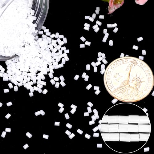 6000pcs White Bugle Beads Bulk, Embroidery Tube Short Beads for Jewelry Making, Bracelet,Necklaces Supplies,Craft DIY(3x2mm) - color: White