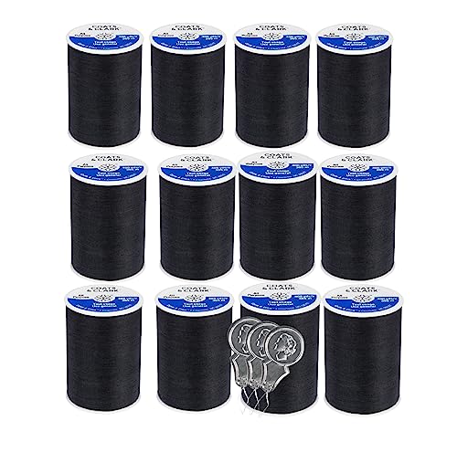 Coats & Clark Dual Duty All Purpose Sewing Thread 230A 400 Yards Each Spool 12 Pack Bundle with Bella's Crafts Needle Threaders (Black) - color: Black