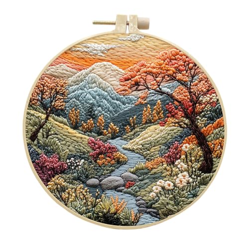 EUBUY Landscape Embroidery Kits for Beginners, Embroidery Kits for Beginners Adults, Beginners Embroidery Starter Kit with Pattern, Needle Thread DIY Embroidery Material Kit - color: Type 7