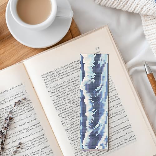 FREEBLOSS 6 Set Cross Stitch Bookmark Kit Cross Stitch Kit Sea Wave Stamped Embroidery Bookmark with Instruction Landscape Cross Stitch Kits for Adults DIY Bookmark Kit 8.66''x3.15'' - style: Waves