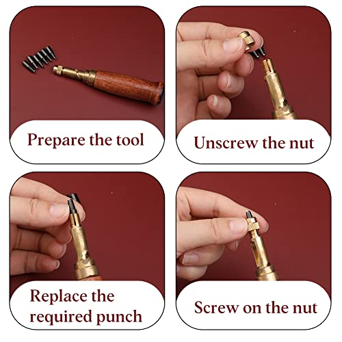 TLKKUE Adjustable Leather Hole Punching Tool Automatic Puncher - color: Red brown