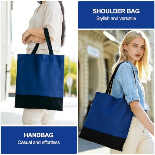 Canvas Tote Bag with Zipper for Women, Halloween Trick or Treat Bags Bulk - color: [A1] Blue / Black