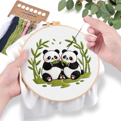 ERKOON Embroidery Kit for Beginners Adult, Cross Stitch Set Include Embroidery Cloth Hoop Threads for Craft Lover Hand Stitch with Embroidery Skill Techniques (Panda) - color: Panda