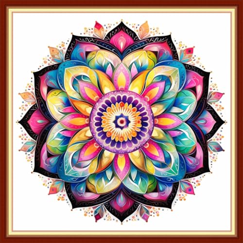 Redxing Stamped Cross Stitch Kits Full Range of Embroidery Starter Kits- Needlepoint Counted Cross Stitch Kits for Beginner Adults 11CT Printed Embroidery Kit-Colorful Mandala 18x18 inch - color: Artskits04