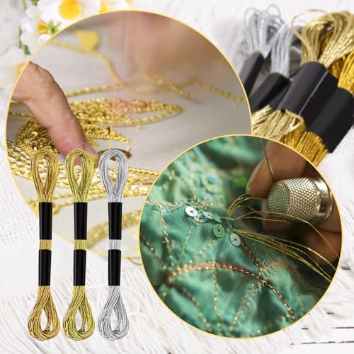 6 Skeins Metallic Embroidery Threads (Gold+Light Gold+Silver) - color: Gold+Light Gold+Silver