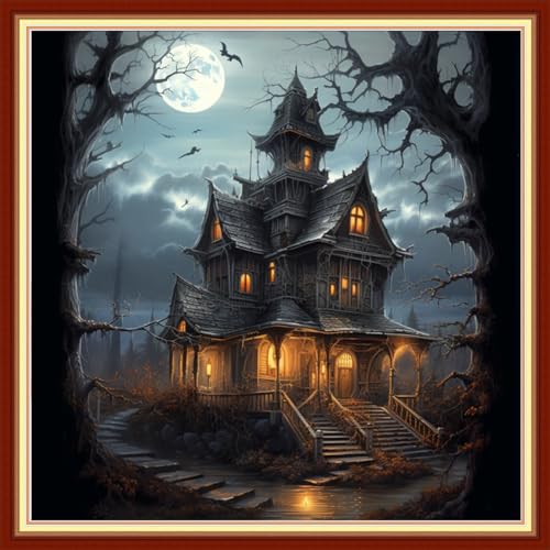 Findvoor Stamped Cross Stitch Kits for Beginners Full Range of Cross Stitching Embroidery Pattern for Adults, 11CT DIY Needlepoint Embroidery Starter Kits-Magic House 17.7x17.7 inch - color: StampedKits 14