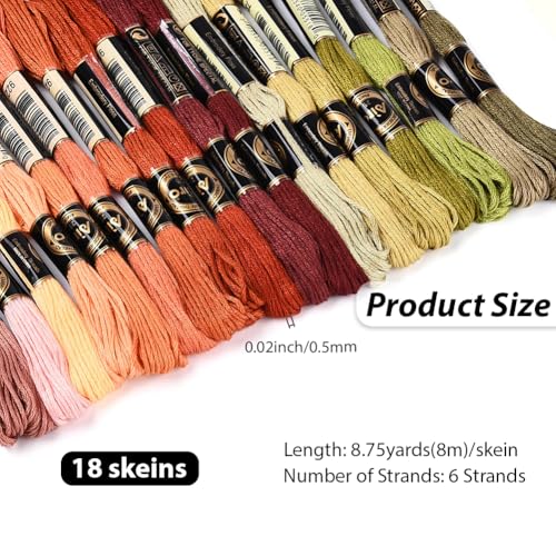 18 Skeins 6 Strands Variegated Colorful Embroidery Floss Cross Stitch Threads Gradient Polyester Friendship Bracelets Yarn String Bulk for Hand Sewing Knitting Crafts Crochet Stitching DIY - color: Autumn Color