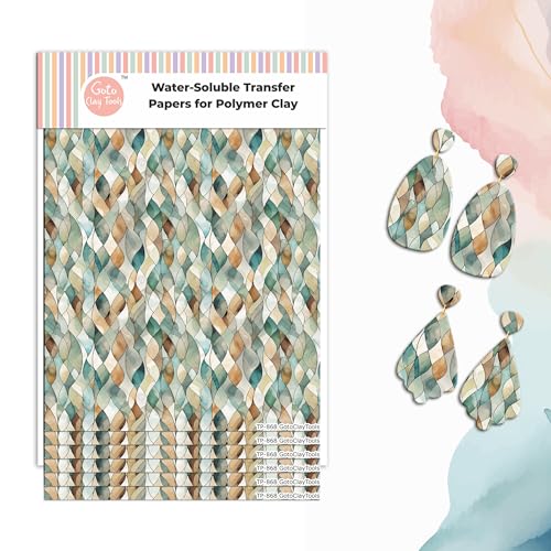 Water Soluble Transfer Paper Watercolor Leaves Design | 6 Sheets Polymer Clay Transfer for Earrings & Jewelry Making | Sheets 4x5.5 Inch (TPUS-868)
