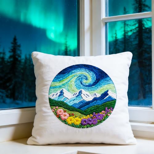 BEUNITONE 6 Pack Hand Embroidery Starter Kit for Adults with Pre-Print Scenery Pattern, Needlepoint Kits with Embroidery Hoop and Instructions, DIY Funny Craft Kits for Gifts and Home Decor - style: Scenery