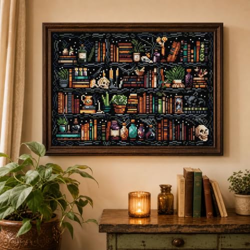WUSARPLY Bookshelf Stamped Cross Stitch Kits for Beginners Adults - color: J099