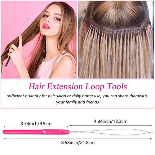 Chuangdi 20 Pieces Hair Extension Loop Needle Threader Pulling Hook Needle Bead Device for Hair or Feather Extensions Supplies, DIY Hook Tool Loop Tools(Rose Red) - color: Rose Red