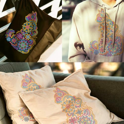 1 Pc Mandela Cat Pattern Rhinestone Iron on Hotfix Transfer Decal, Bling DIY Patch Clothing Repair Applique T-Shirt Vest Shoes Hat Jacket Decor Clothing DIY Accessories - style: Mandela Cat