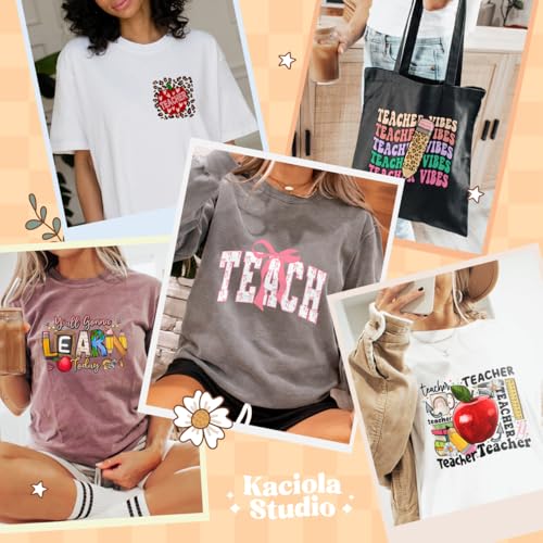 Kaciola 30 Sheets Teacher DTF Transfers Ready to Press, School Iron on Transfers Stickers Iron on Decals for T Shirts Hoodie DIY Crafts - color: Teacher