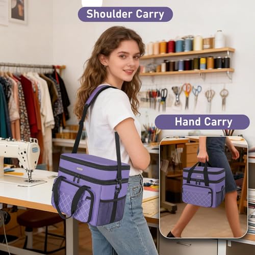 Sewing Organizer Bag with Removable Tray & Double-Layer - color: Purple