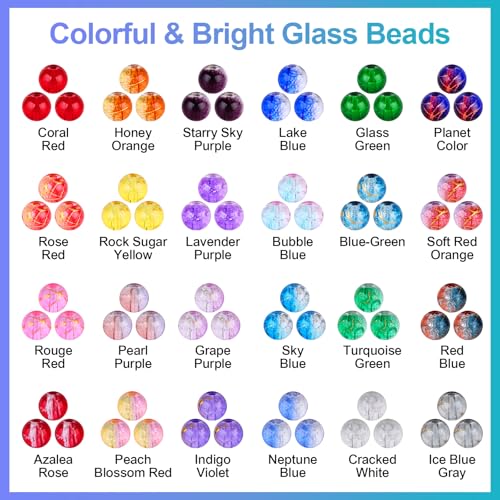 XSEINO About 1200+ PCS 6mm Golden Silk Style Glass Beads Bracelet Making Kit,24 Assorted Colors Golden Silk Series Crystal Beads for Bracelet and Jewelry Making and DIY Crafts,Friendship Bracelets - color: Floral Glass Beads