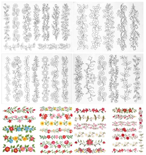 4PCS Stick and Stitch Embroidery Patterns, Water Soluble Embroidery Pattern