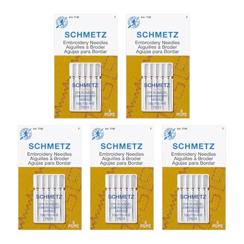 SCHMETZ Embroidery Sewing Machine Needles - Precision Needles, Size 75/11, 5-Needle Cards, Pack of 5 - style: 5 Cards (25 Needles)