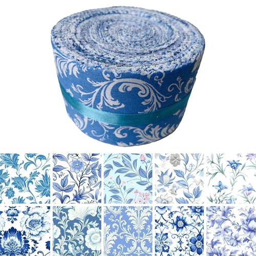 40P Cotton Jelly Roll Fabric Strips for Quilting and Sewing,Blue Floral - color: Blue Floral