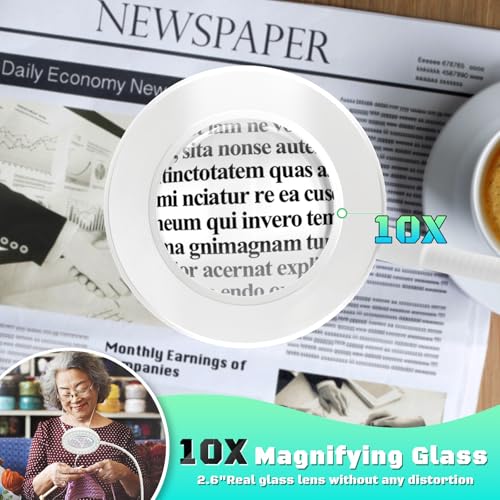 10X Magnifying Glass with Light and Stand,Hands Free Clip on Magnifier Lamp - color: White