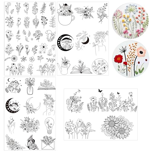 Water Soluble Embroidery Patterns, Stick and Stitch Paper for Sewing - style: flower784
