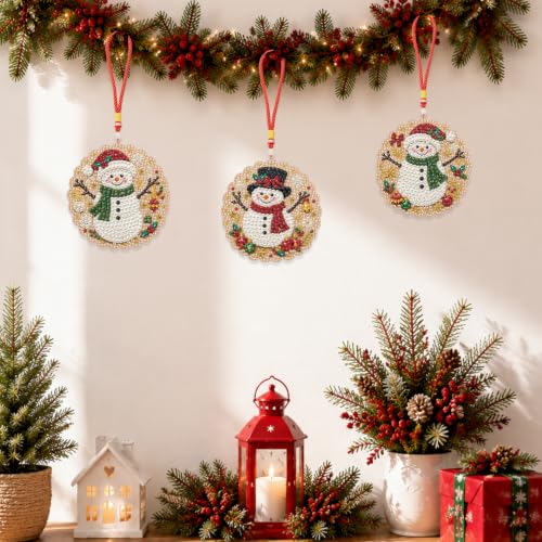 Aeepics Hanging Diamond Art Kit for Adult Mandala, DIY Diamonds Painting Pendant Ornament Kit, Acrylic Diamond Art Painting Board Kit (Snowman-4) - color: Snowman-4