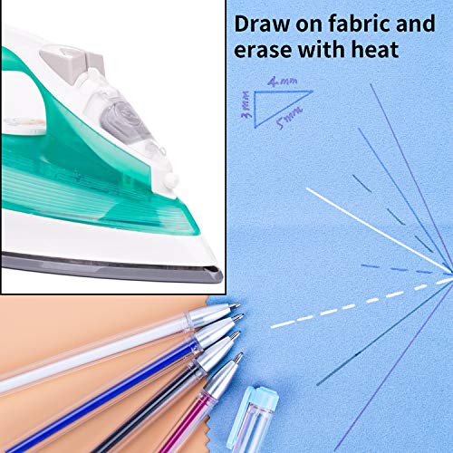 AIEX 4 Colors Heat Erasable Pens Fabric Marking Pens with 20 Refills for Quilting Sewing, Dressmaking, Fabrics, Tailors Sewing with Blue Cap