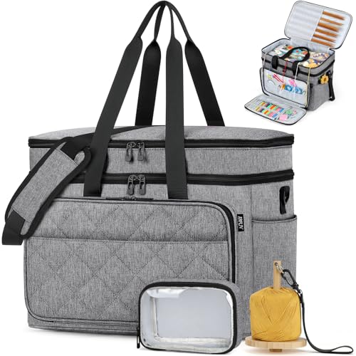 Crochet Organizer Bag with Yarn Holder, Large Yarn Storage for Accessories - color: Gray