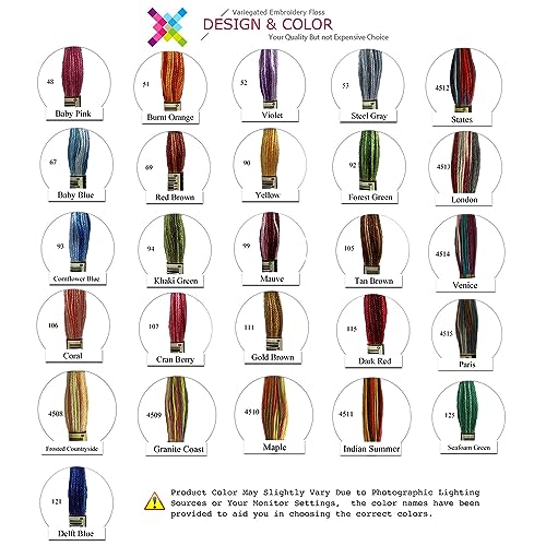 26 Gorgeous Color Variations Floss Variegated Cross Stitch Threads, Set B - color: Set B - 26 Colors