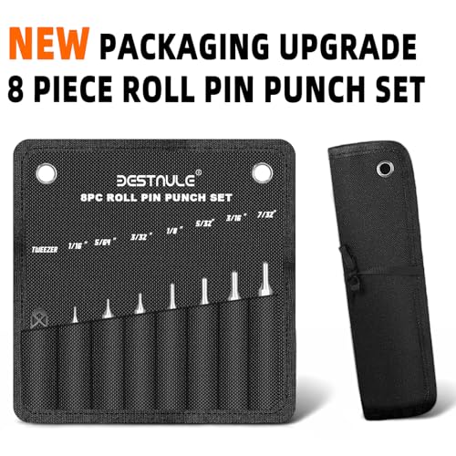 BESTNULE 8 Piece Roll Pin Punch Set, Pin Punch Set, Punch Tools with 1 Tweezers, Made of Solid Material Including Steel Punch and Tweezer, Ideal for Machinery Maintenance